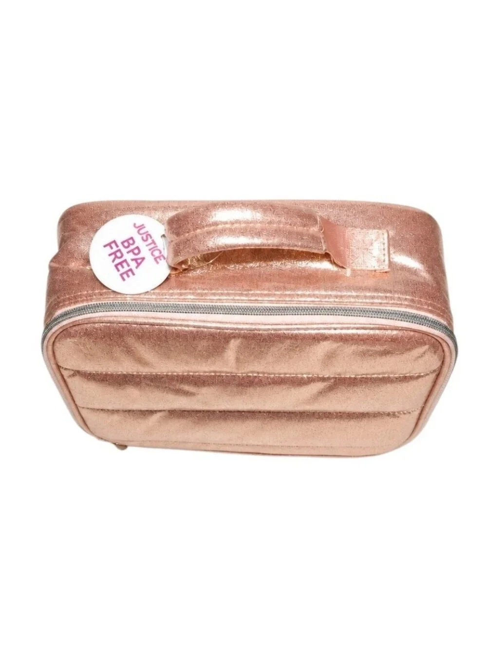 Justice Girls Pink Rose Gold Metallic Shine Lunch Box Tote Bag NEW WITH TAGS